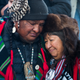 Activists celebrate at Oceti Sakowin Camp on the edge of the Standing Rock Sioux Reservation on Dec. 4, 2016, outside Cannon Ball, N.D., after hearing that the Army Corps of Engineers has denied the current route for the Dakota Access pipeline.
JIM WATSON/AFP/Getty Images